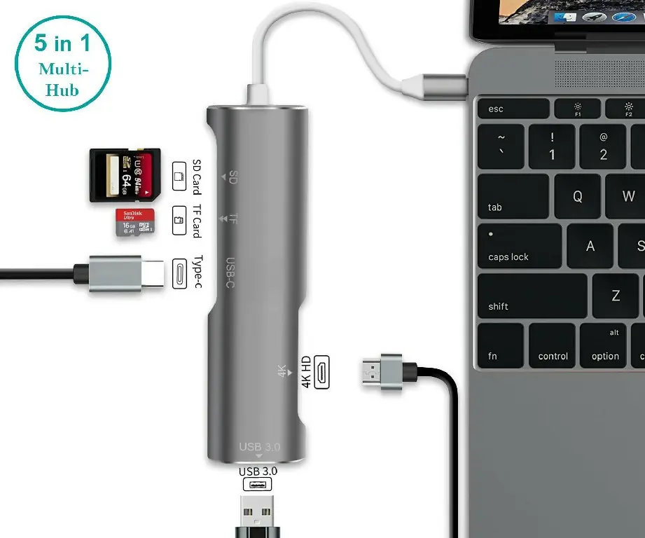 5-in-1 Data HUB with 1*Type-C 1*USB 3.0 4K HDMI TF/SD Card Reader Docking Station for Laptop/Smartphone