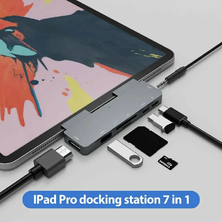 7-in-1 Data HUB with 2*Type-C 1*USB 3.1 4K HDMI TF/SD Card Reader Docking Station for iPad/Smartphone